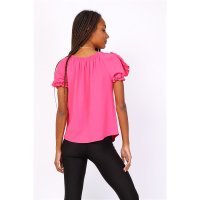 Sommerliches Damen Basic Shirt Kurzarm mit Halskette Pink