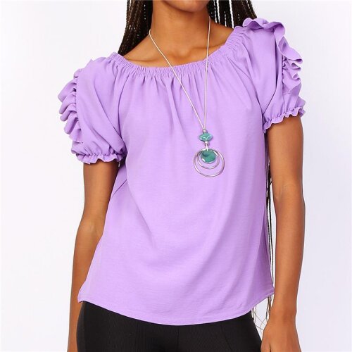 Sommerliches Damen Basic Shirt Kurzarm mit Halskette Flieder