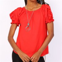 Sommerliches Damen Basic Shirt Kurzarm mit Halskette Rot