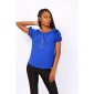 Sommerliches Damen Basic Shirt Kurzarm mit Halskette Royal Blau