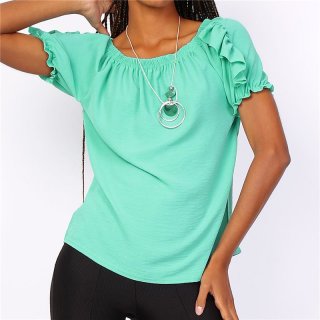 Sommerliches Damen Basic Shirt Kurzarm mit Halskette Mintgrün