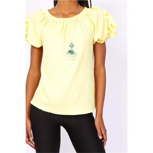 Sommerliches Damen Basic Shirt Kurzarm mit Halskette Gelb