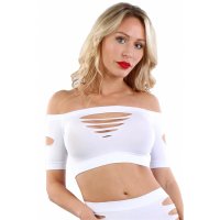 Sexy stretch crop shirt with cut-outs gogo clubwear white Onesize (UK 8,10,12)
