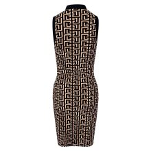 Womens bodycon mini dress with fret pattern beige-black