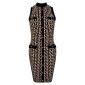 Womens bodycon mini dress with fret pattern beige-black