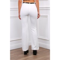 Flared womens pleat-front cloth trousers incl. belt white