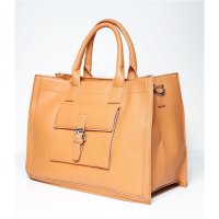 Womens handle bag made of faux leather camel