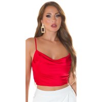 Womens cropped satin strappy top waterfall red