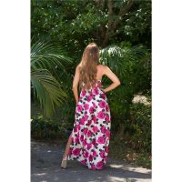 Langes Damen Sommer Maxikleid mit Blumen-Muster Pink