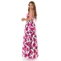 Long womens summer maxi dress with flower design fuchsia