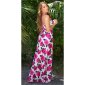 Long womens summer maxi dress with flower design fuchsia