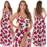 Langes Damen Sommer Maxikleid mit Blumen-Muster Rot