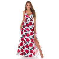 Langes Damen Sommer Maxikleid mit Blumen-Muster Rot