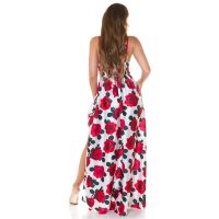 Langes Damen Sommer Maxikleid mit Blumen-Muster Rot