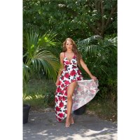 Long womens summer maxi dress with flower design red