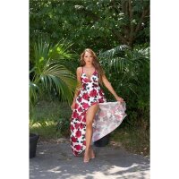 Langes Damen Sommer Maxikleid mit Blumen-Muster Rot