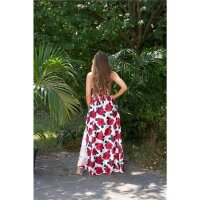 Langes Damen Sommer Maxikleid mit Blumen-Muster Rot