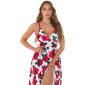 Langes Damen Sommer Maxikleid mit Blumen-Muster Rot