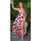 Langes Damen Sommer Maxikleid mit Blumen-Muster Rot