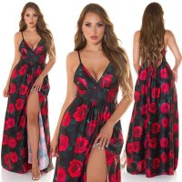 Long womens summer maxi dress with flower design black