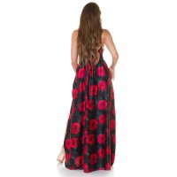 Long womens summer maxi dress with flower design black