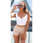 Sexy Damen Highwaist Stretch Jeans-Shorts Hotpants Beige