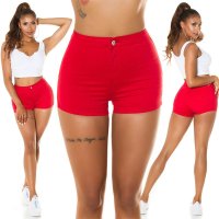 Sexy Damen Highwaist Stretch Jeans-Shorts Hotpants Rot