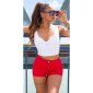 Sexy Damen Highwaist Stretch Jeans-Shorts Hotpants Rot