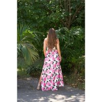 Long womens summer maxi dress with flower design pink Onesize (UK 8/10)