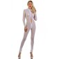 Transparenter Damen Netz-Overall Catsuit mit Zipper Weiß