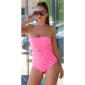 Trägerloser Damen Bandeau Bodysuit mit Gürtel Neon Pink