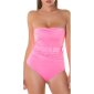 Trägerloser Damen Bandeau Bodysuit mit Gürtel Neon Pink