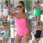 Trägerloser Damen Bandeau Bodysuit mit Gürtel Neon Pink