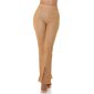 Damen Bundfalten-Stoffhose mit Schlag und Schlitz Beige
