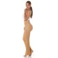 Damen Bundfalten-Stoffhose mit Schlag und Schlitz Beige