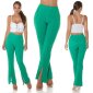 Damen Bundfalten-Stoffhose mit Schlag und Schlitz Grün