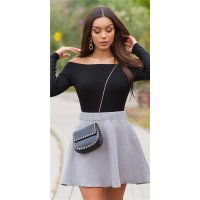 Trendy womens high waist autumn skirt in A-line grey...