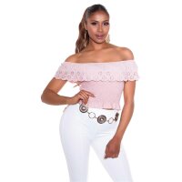 Sexy Damen Latina-Style Carmen-Top mit Volant Altrosa