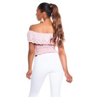 Sexy Damen Latina-Style Carmen-Top mit Volant Altrosa