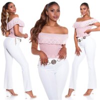 Sexy Damen Latina-Style Carmen-Top mit Volant Altrosa