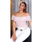 Sexy womens Latina style Carmen top with flounce antique pink
