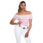 Sexy womens Latina style Carmen top with flounce antique pink