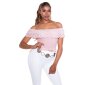 Sexy Damen Latina-Style Carmen-Top mit Volant Altrosa