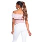 Sexy Damen Latina-Style Carmen-Top mit Volant Altrosa