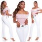 Sexy Damen Latina-Style Carmen-Top mit Volant Altrosa