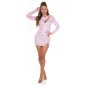Short womens faux leather bodycon mini dress with zips pink