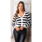 Elegant striped womens gold button cardigan white