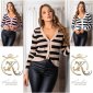 Elegant striped womens gold button cardigan white UK 8/10 (S/M)