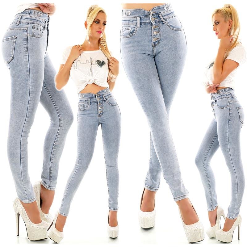 Women's skinny high waist jeans with button fly blue, 34,95