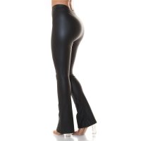 Womens thermo faux leather leggings with wide leg black